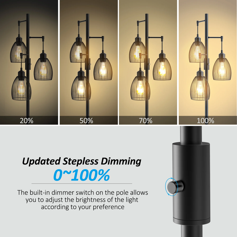 70" Black Dimmable Floor Lamp, Industrial Birdcage Tree Lamp for Living Room1