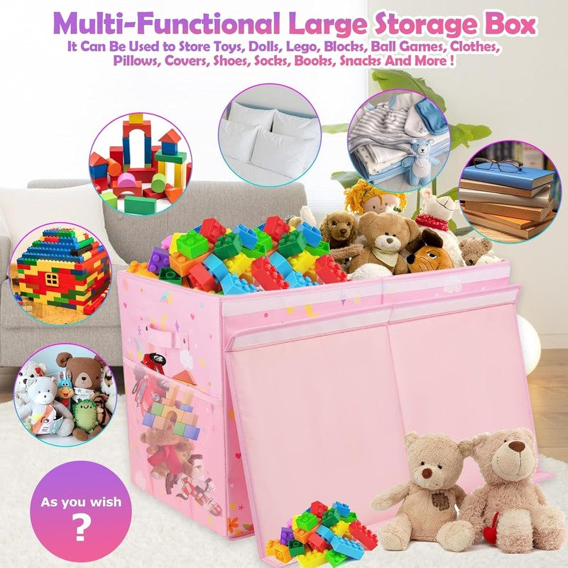 Large Toy Box Collapsible Kids Storage Organizer Bin Chest Pink2