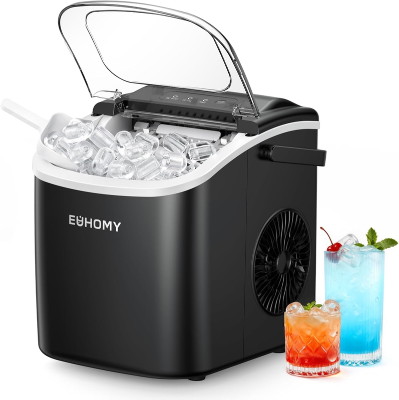 Countertop Ice Maker Machine with Handle, 26Lbs in 24Hrs, 9 Ice Cubes Ready in 60