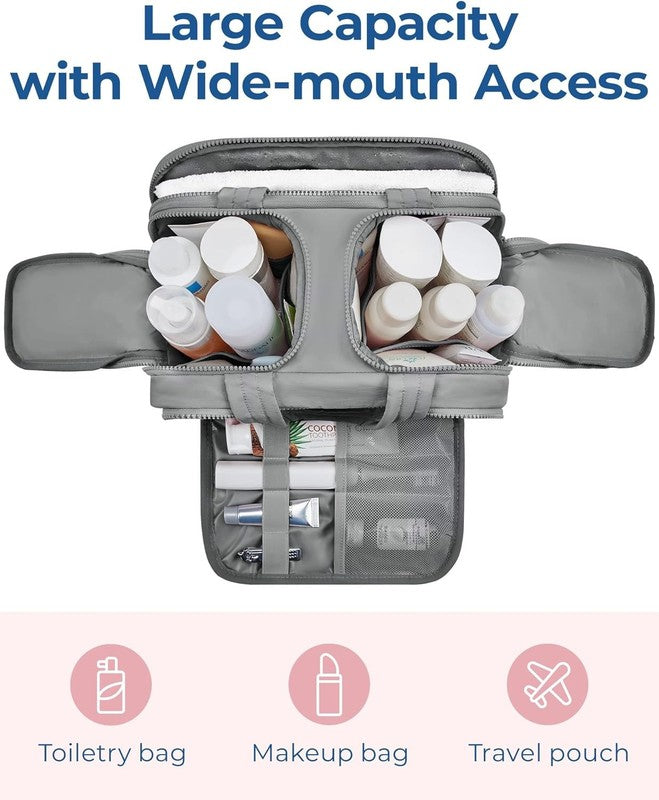 Travel Toiletry Bag Large Wide-Open Makeup Organizer Handle for Women Grey2