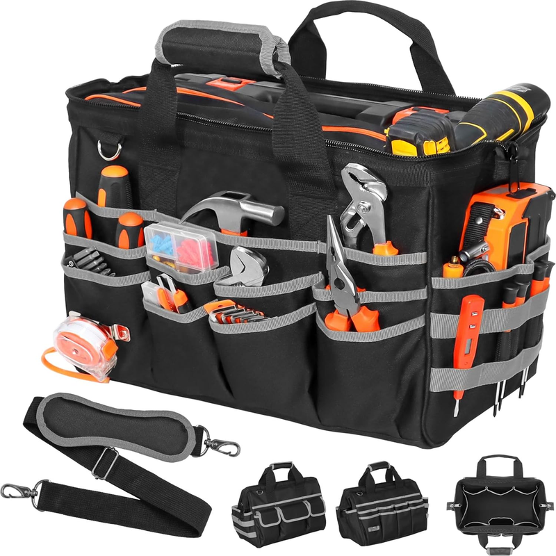 17" Heavy Duty Tool Bag Multi-Pocket Waterproof Portable Organizer Black-Grey0