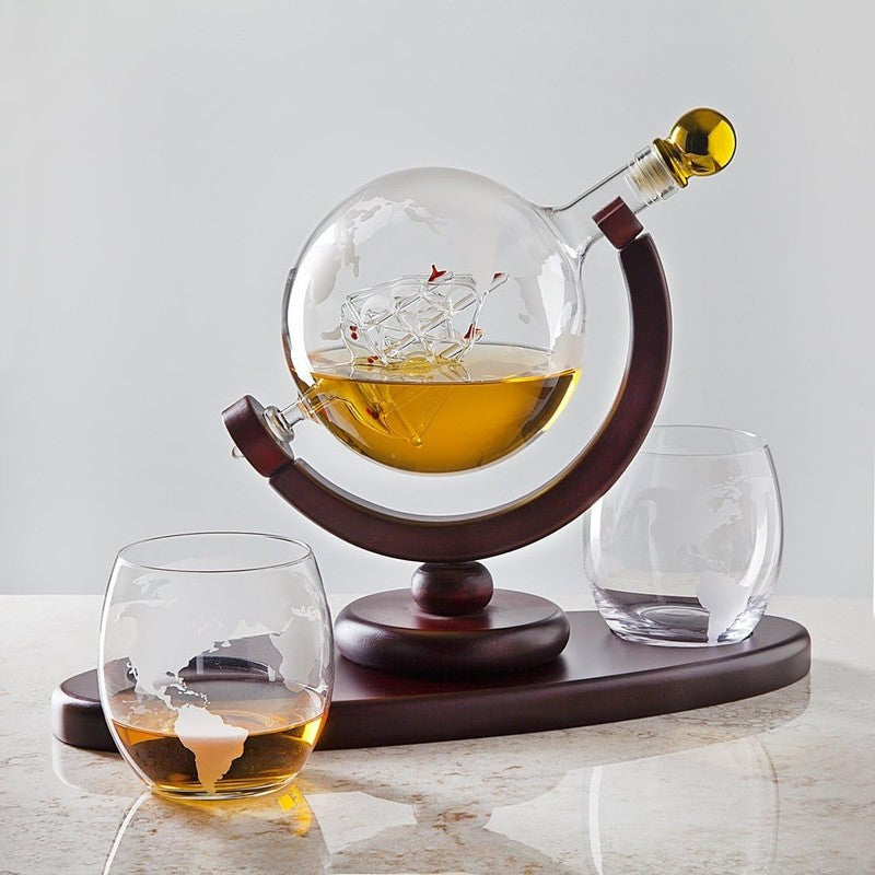 Whiskey Decanter Globe Set 850ml with 2 Glasses Gift for Men Dad2