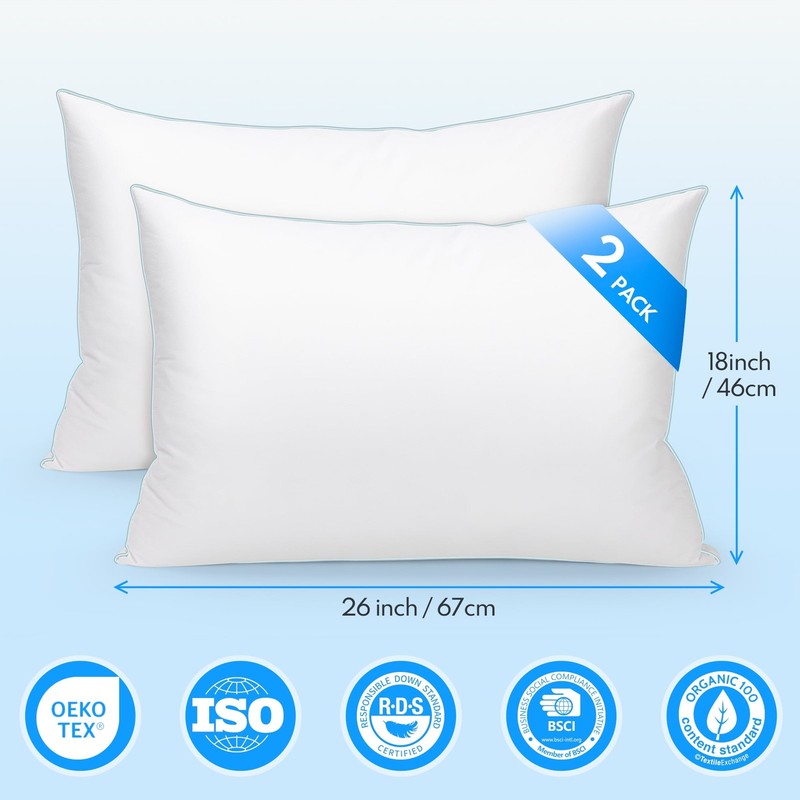 Goose Feather down Pillows, Gusseted Bed Pillows Queen Size Set of 2, Luxury Hot3