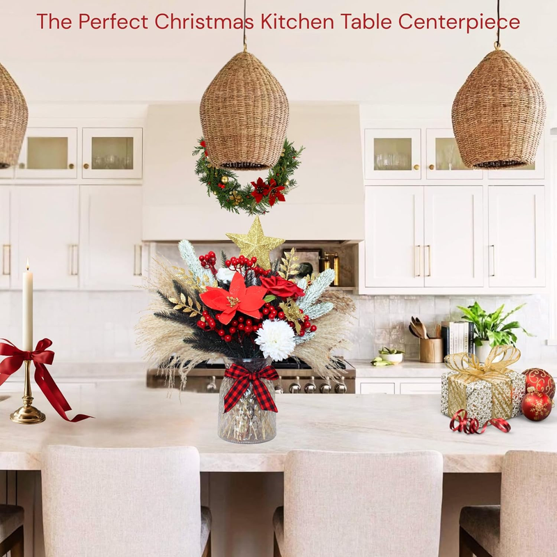 100 Pcs Christmas Centerpiece Floral Arrangement Red Berry Poinsettia Decor3