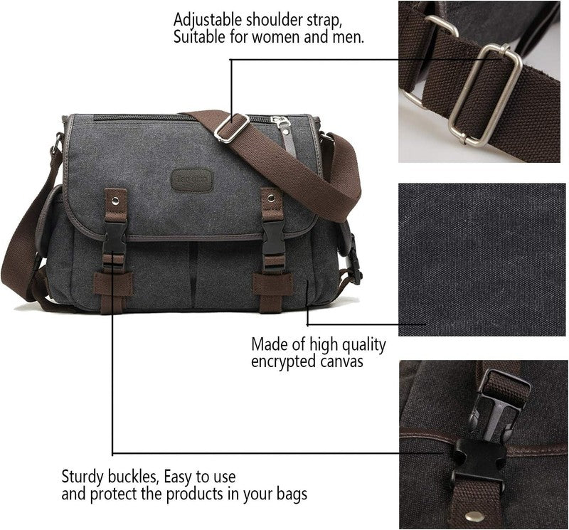 Vintage Canvas Bag Laptop Shoulder Bag Men Women Black XL 13 15.6 17 Inch5