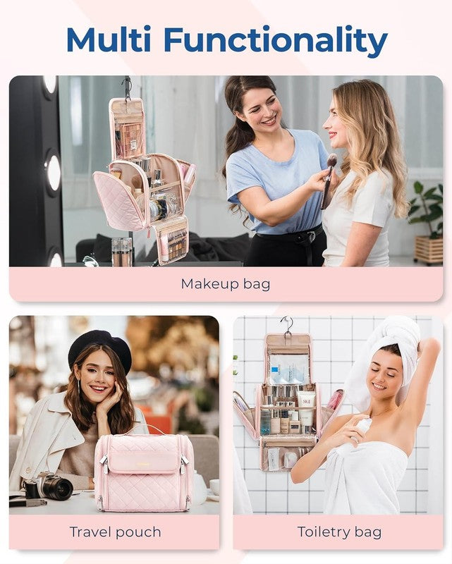 Makeup Bag for Women Hanging Hook Large Travel Toiletry Cosmetic Organizer Pink3