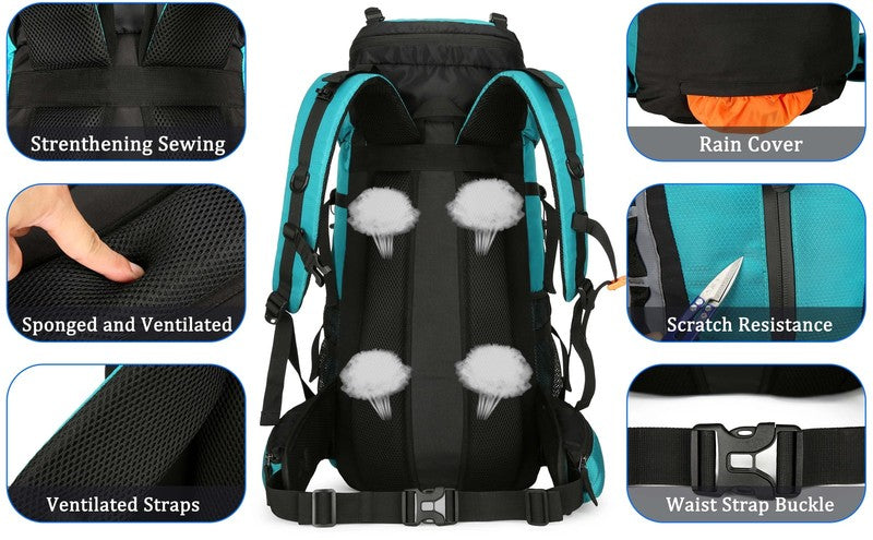 60L Travel Hiking Camping Backpack with Rain Cover,Backpack Water Resistant,Trav10