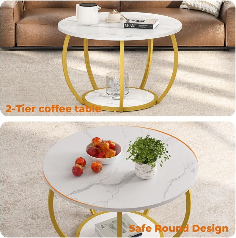Round 2 Tier Coffee Table with Storage 27.6" Adjustable Feet, Marble4