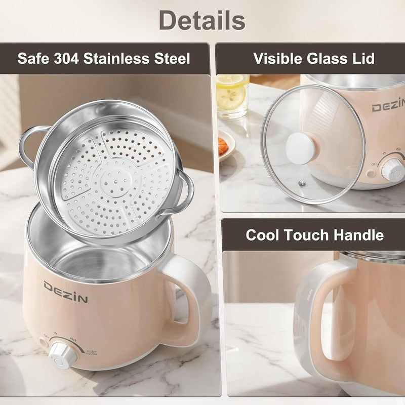 1.6L Electric Hot Pot Steamer Noodle Cooker Stainless Steel Temp Control Warm8