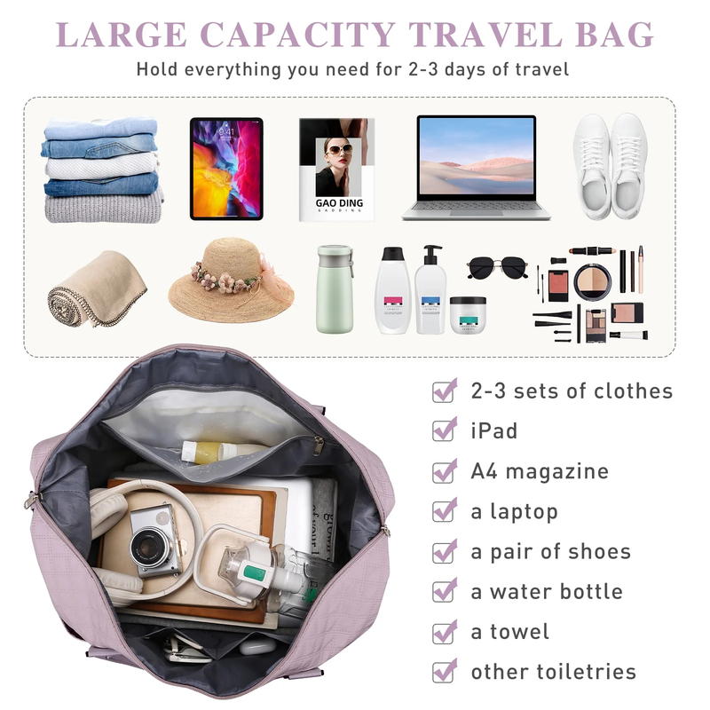 Travel Duffle Bag Weekender Bags for Women with Shoe Compartment Carry on Overni1