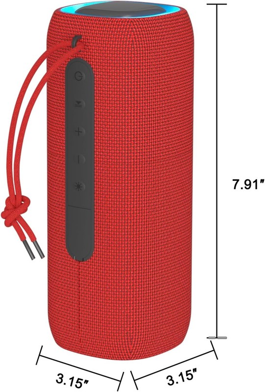 Bluetooth Speaker, IPX5 Waterproof, RGB Lights, BT5.3, TWS, Long Playtime, Red7