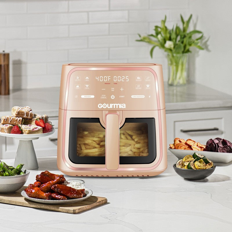 8 Quart Digital Window Air Fryer, with 8 One Touch Functions, Peach, New1