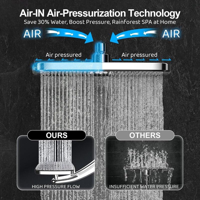 High Pressure Rain & Handheld Shower Head Combo w/ Magnetic Docking & Jets2
