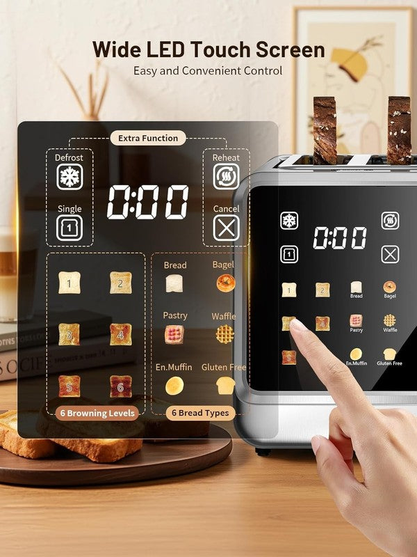 4-Slice Smart Toaster Stainless Steel Touch Screen 6 Shades 6 Bread Types1