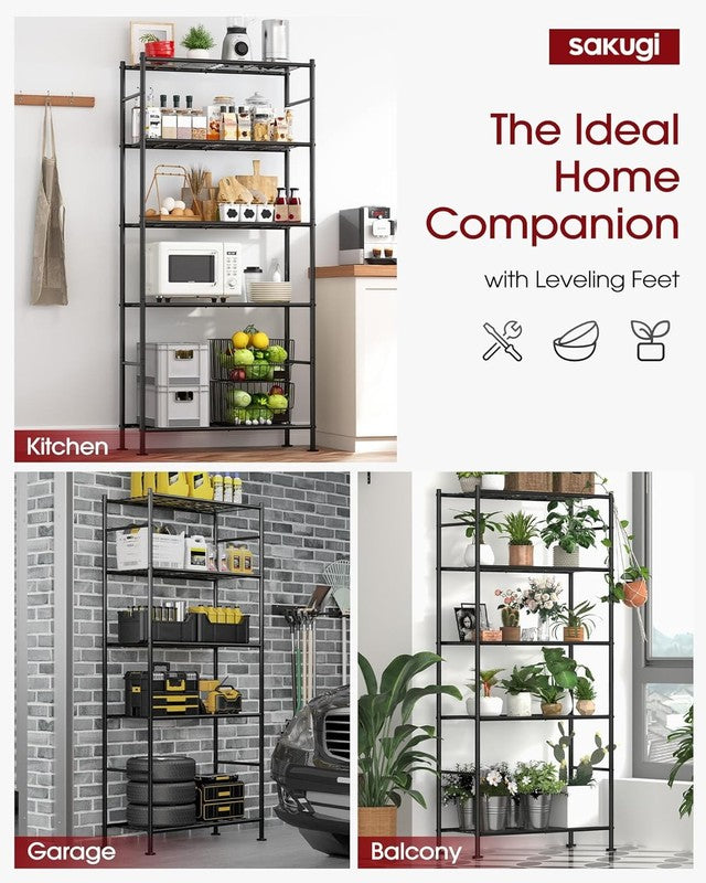 5 Tier Metal Storage Shelves w Wheels Heavy Duty Adjustable Black4