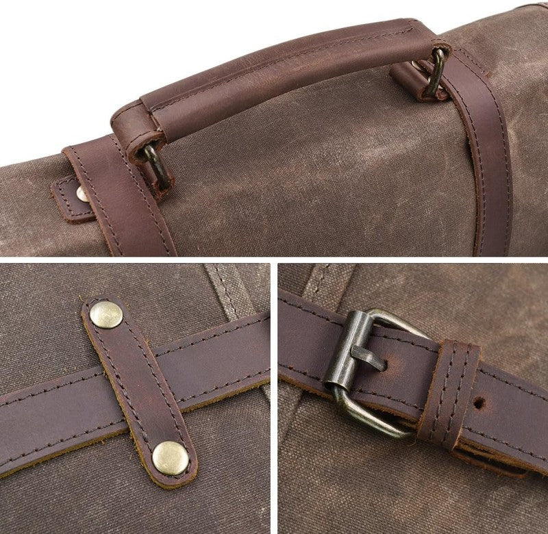 Men's 15.6" Waterproof Leather Canvas Laptop Messenger Bag Brown Satchel8