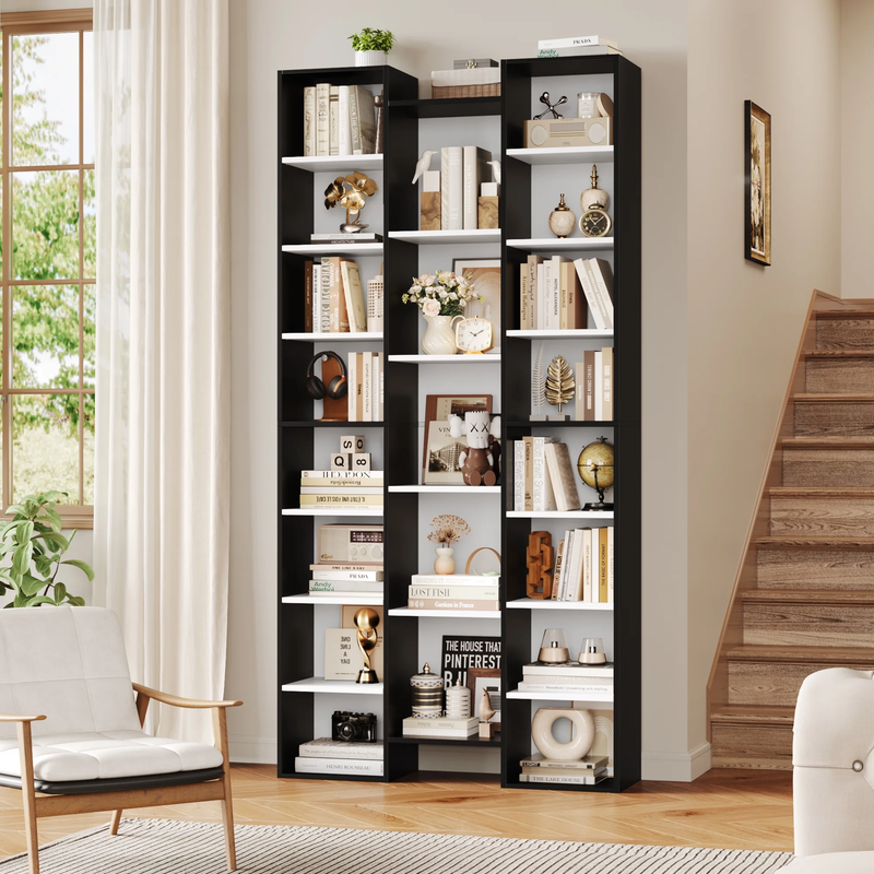 21-Cube Bookcase, 71’’ Tall Wooden Bookshelves with Adjustable Shelves, Triple W0