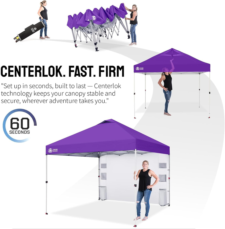 Crown Shades 10x10 Pop Up Canopy Tent w/ Sidewall Easy Setup Sun Shelter Purple5