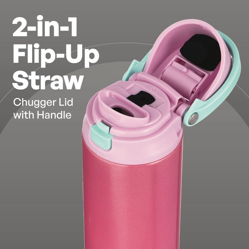 24oz Stainless Steel 2-in-1 Straw and Chug Water Bottle Push Lid Pink Shimmer1