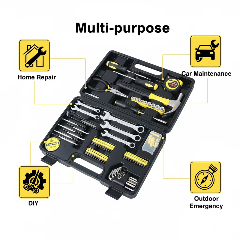 148Pc Household Hand Tool Set DIY Home Repair Kit Toolbox Garage Mechanic Yellow5