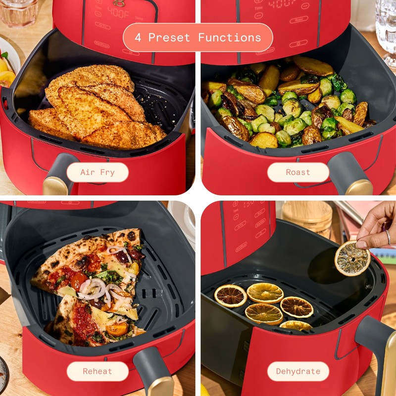 6 Qt Air Fryer w/ Turbocrisp Technology Evergood Ceramic Nonstick Tomato Red6