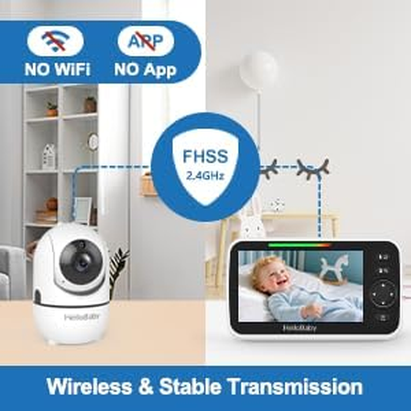 No WiFi Baby Monitor 5" Screen Pan Tilt Zoom Video Audio Night Vision HB65504