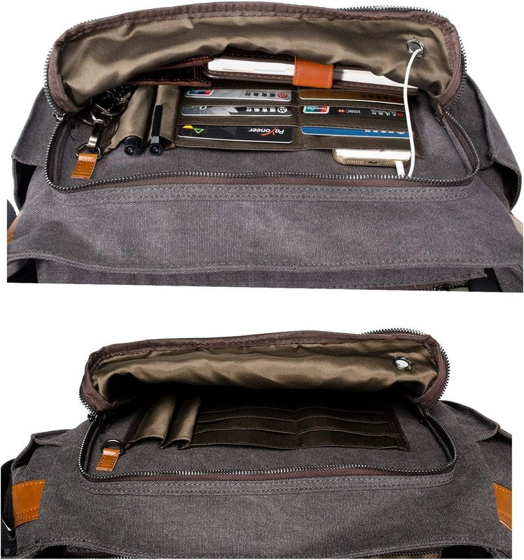 Laptop Messenger Bag 13-14" Water-Resistant Canvas Shoulder Bag Grey3