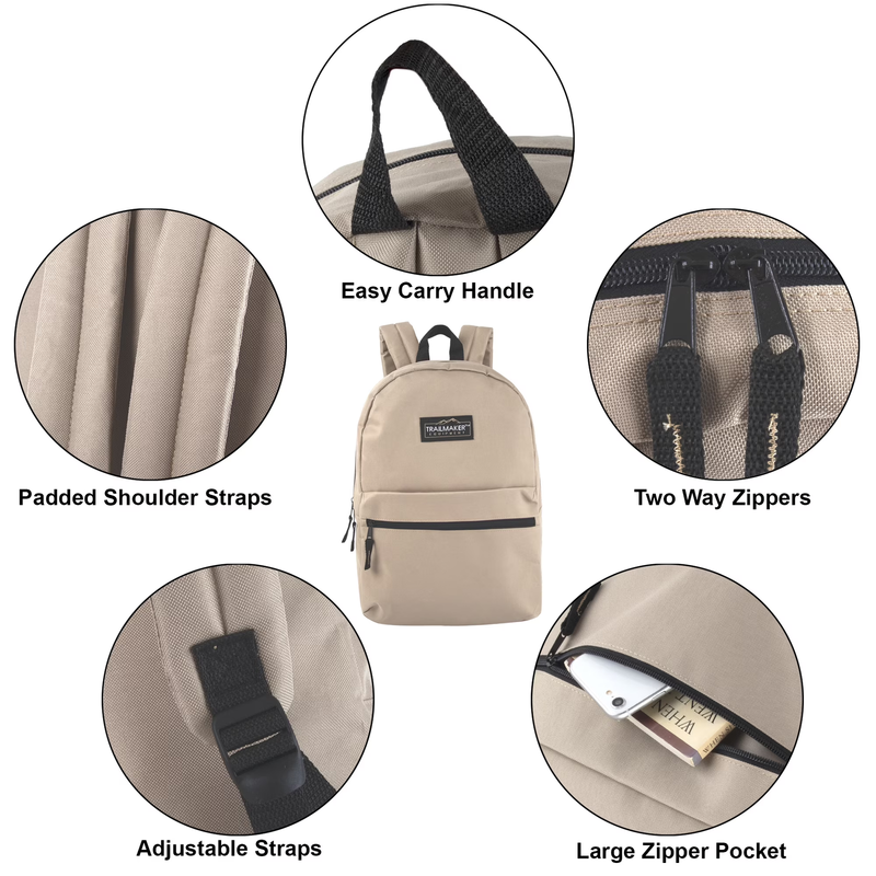 17 Inch Classic Backpack Khaki School Travel Work Gym Bookbag4