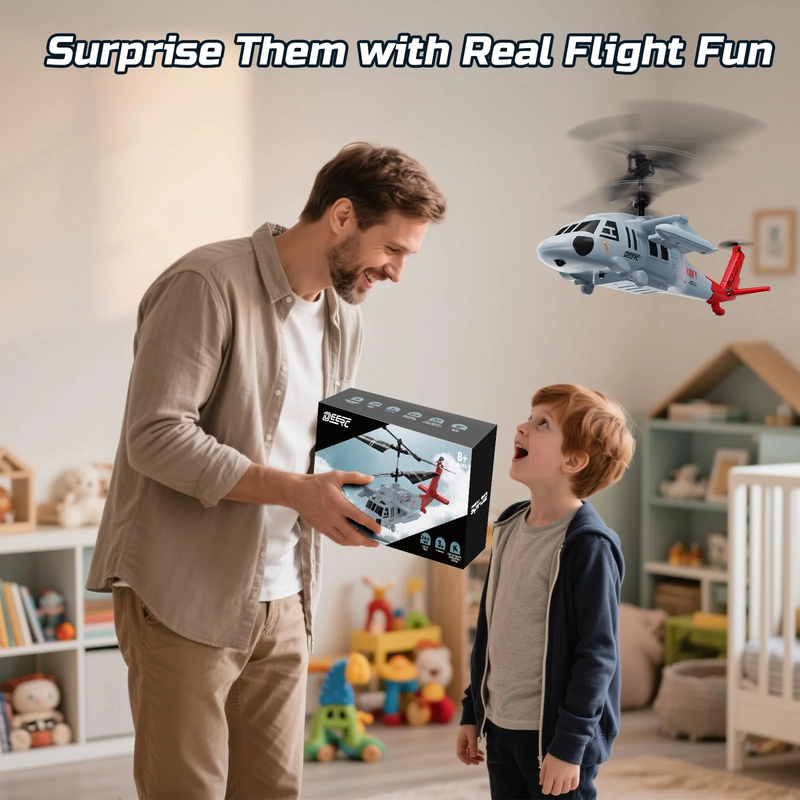 Black Hawk RC Helicopter 2.4GHz 26 Min Flight LED Altitude Hold Toy 8+5