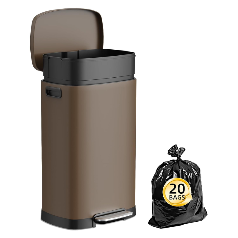 13 Gallon Trash Can Stainless Steel Soft Close Pedal Bin 50L Brown5