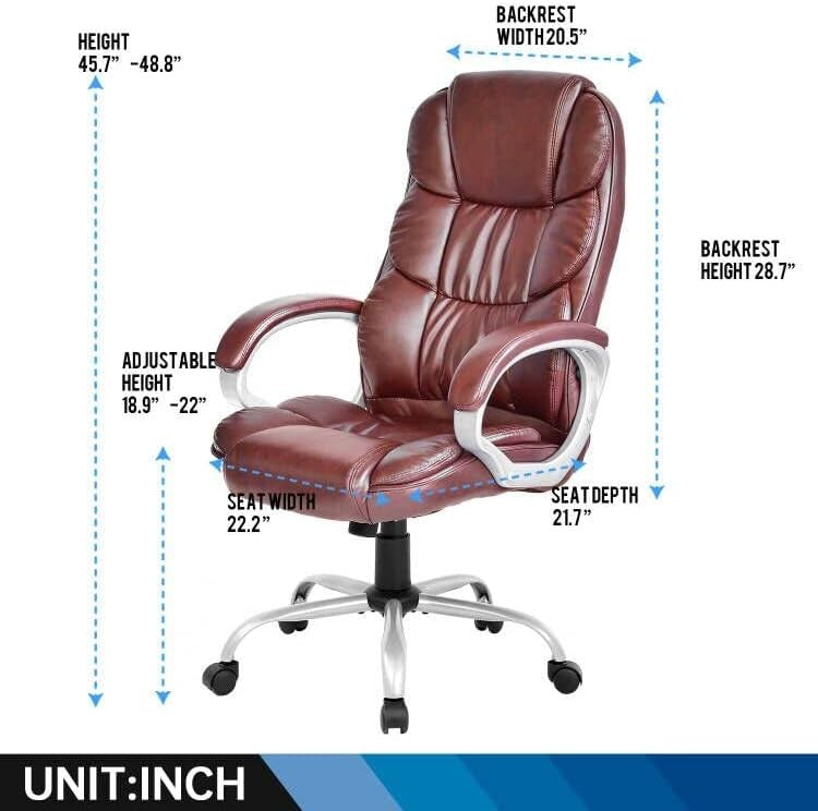 Ergonomic High Back Executive Office Chair with Lumbar Support - Brown PU Leathe2