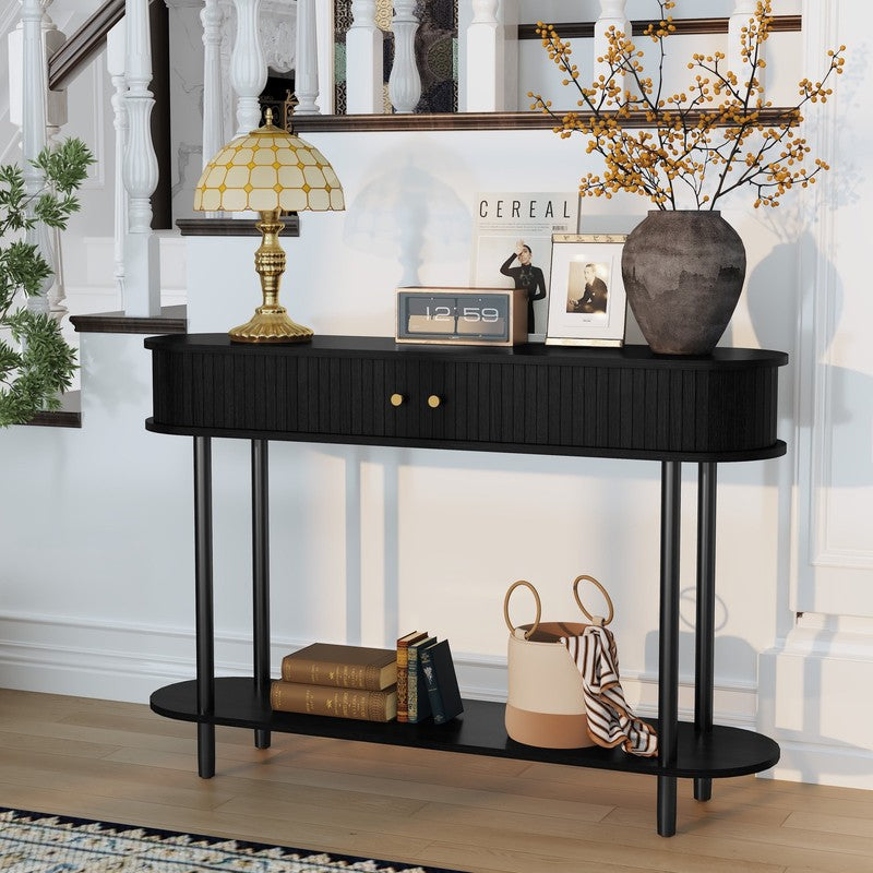 47.2in Farmhouse Console Table Entryway w/ 2 Tambour Doors Black6