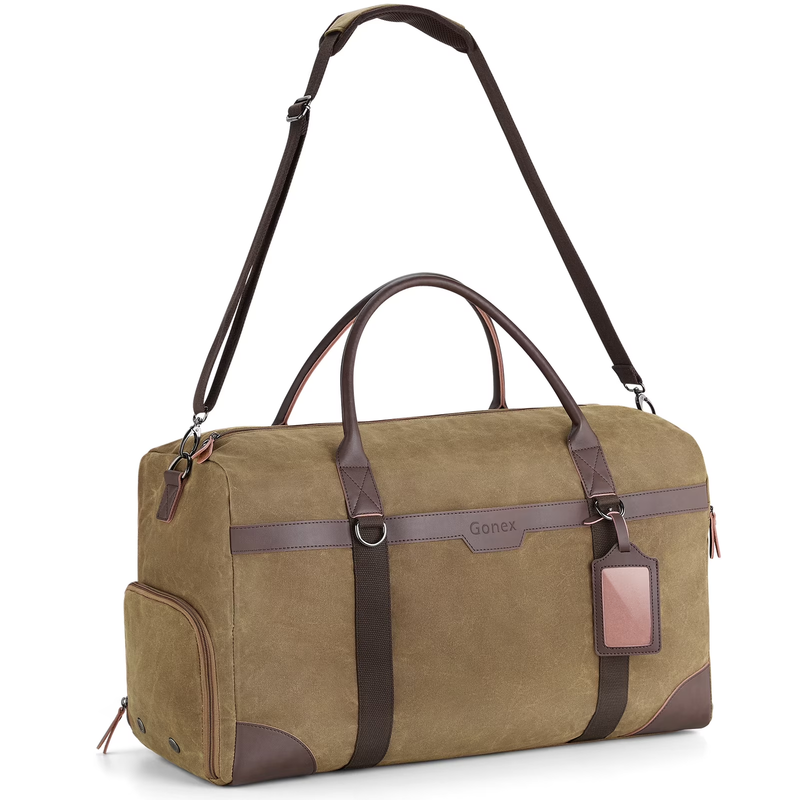 55L Waxed Canvas Duffle Bag Water Resistant Weekender Travel Bag Shoe Comp10