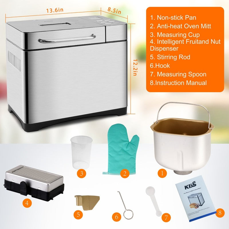 19-in-1 2LB Bread Maker Machine Fully Automatic LCD Stainless Steel 0132