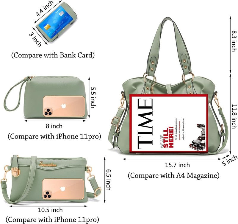 4Pc Women’s Handbag Set Shoulder Top Handle Satchel Hobo Tote Purse4