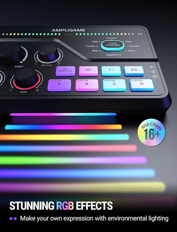Gaming Mixer SC8 USB XLR Voice Changer RGB 7.1Ch Headphone Amp EQ Volume4