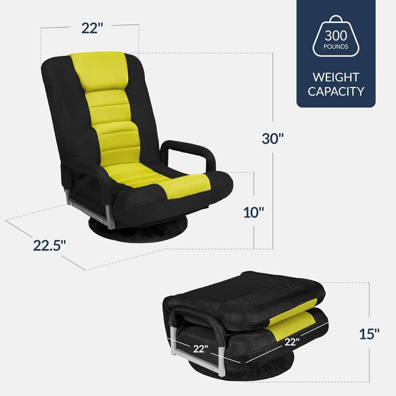 Gaming Floor Rocker Chair 360° Swivel, Lumbar Support, Black/Yellow2