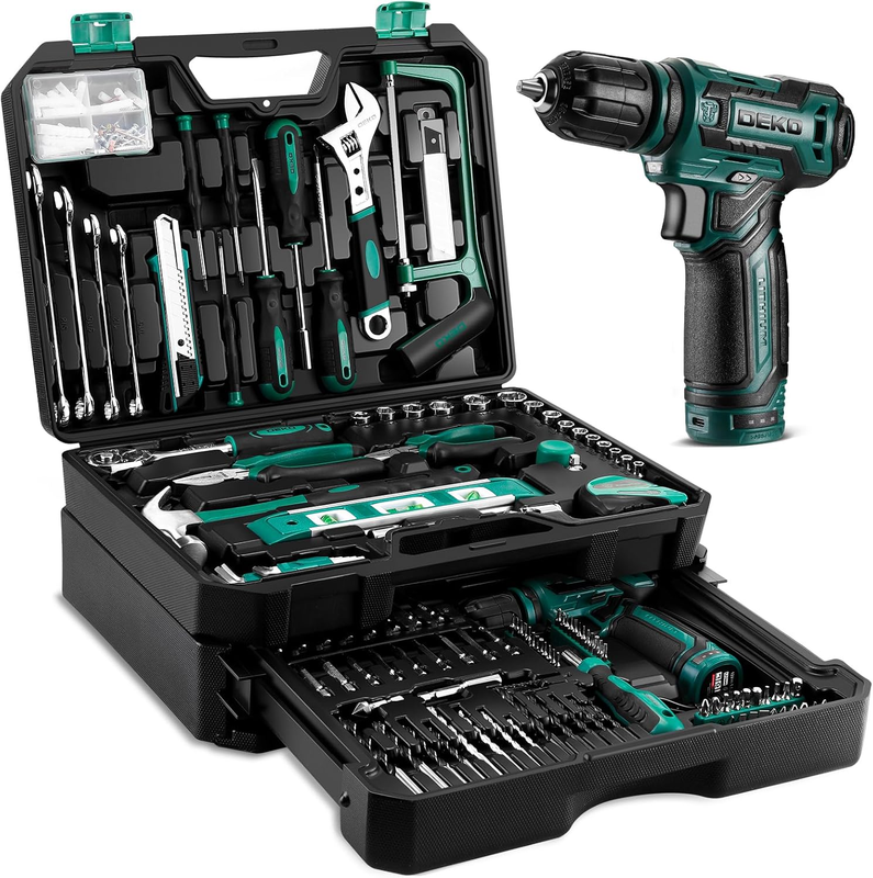 12V Cordless Drill Tool Kit Green Home Repair Hand Toolbox Mechanic Set10