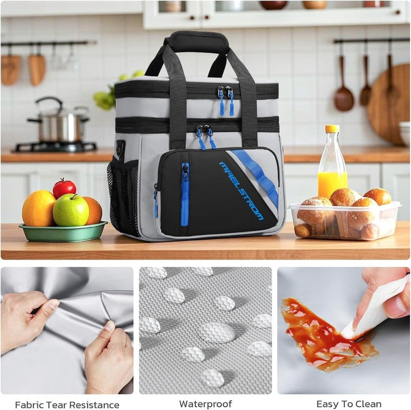 20L Expandable Double Deck Insulated Lunch Bag Grey Cooler6