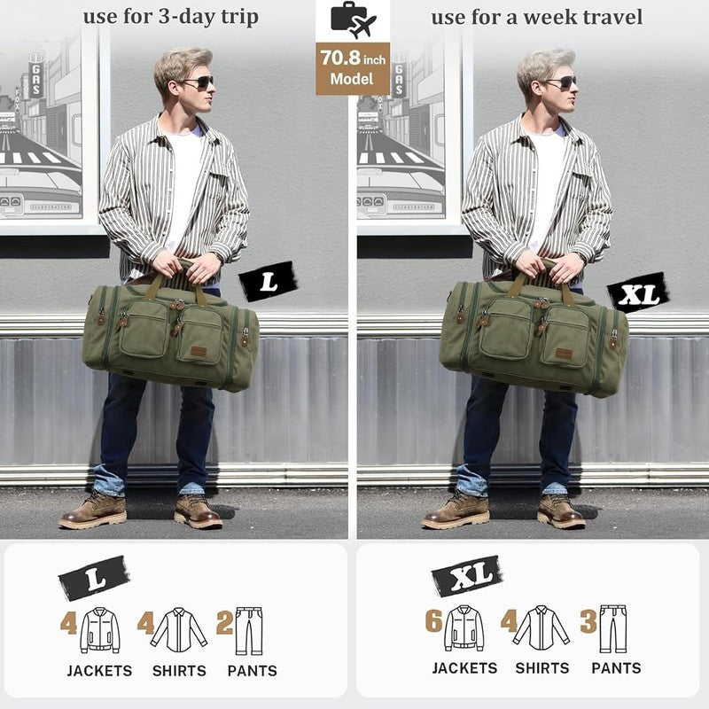 Expandable 60L Canvas Duffle Bag Army Green Travel Gym Weekender Carry On8