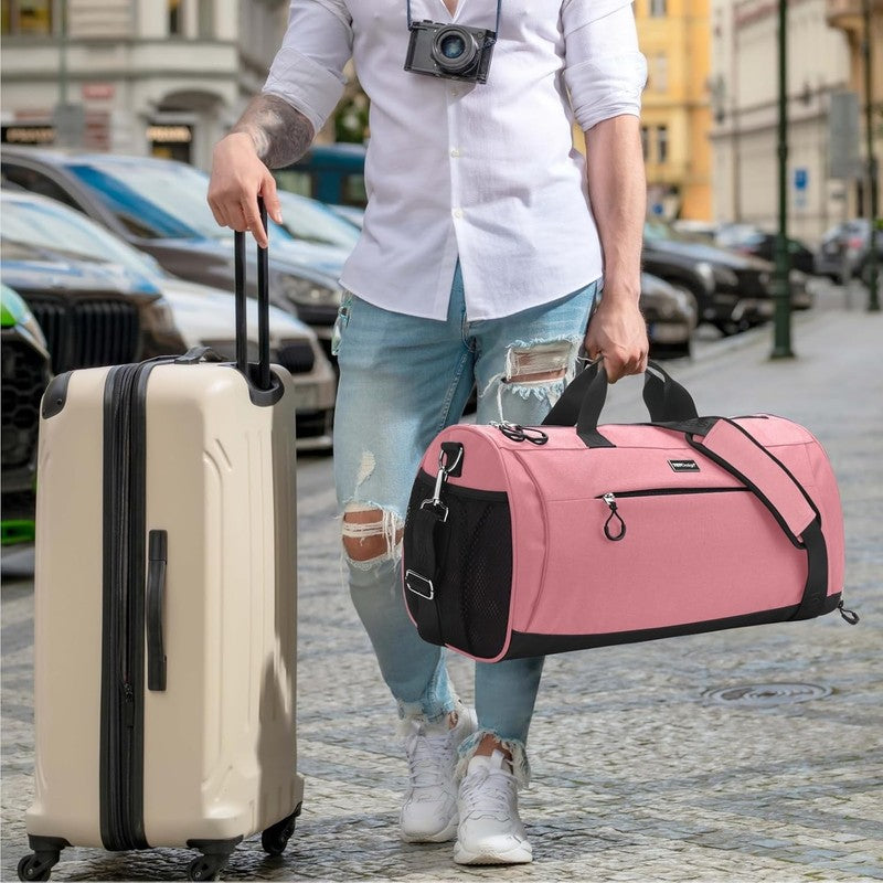 Gym Bag Unisex Duffel Shoe Compartment Wet Pocket Travel Sports Pink M7