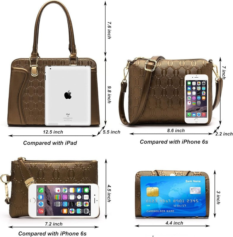 Women Fashion Handbag Set 4PCS Tote Shoulder Top Handle Satchel Purse2