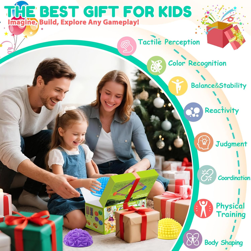 Stepping Stones for Kids, Textured Balance Pods and Floor Mats Set, Inflatable B5