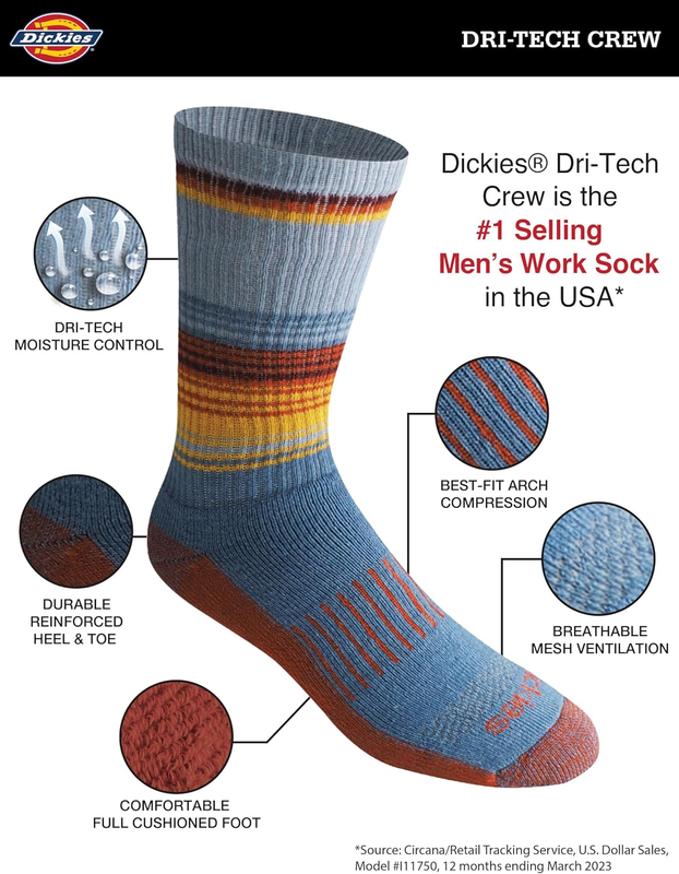 Men's Dri Tech Crew Socks Moisture Control M XXL 6 12 18 Pairs3