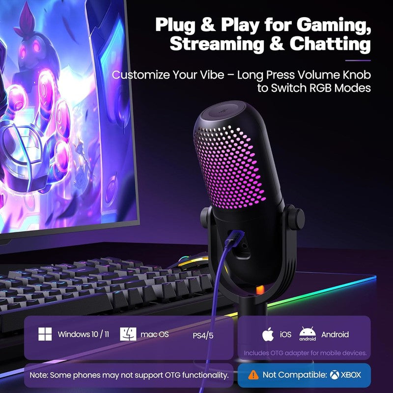 USB RGB Condenser Microphone for PC Gaming with Stand & Quick Mute Black4