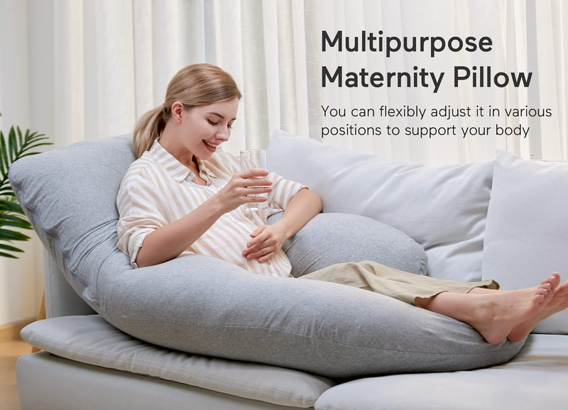 57in U Shaped Pregnancy Pillow Full Body Maternity Cotton Gray6