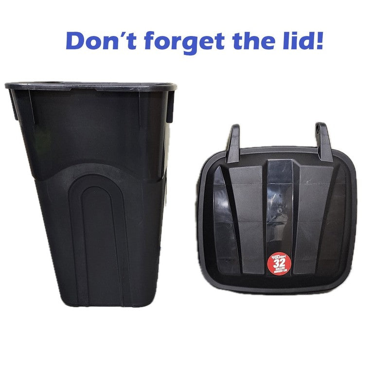 32 Gallon Wheeled Heavy Duty Plastic Garbage Can, Attached Lid, Black (2 Pack)6
