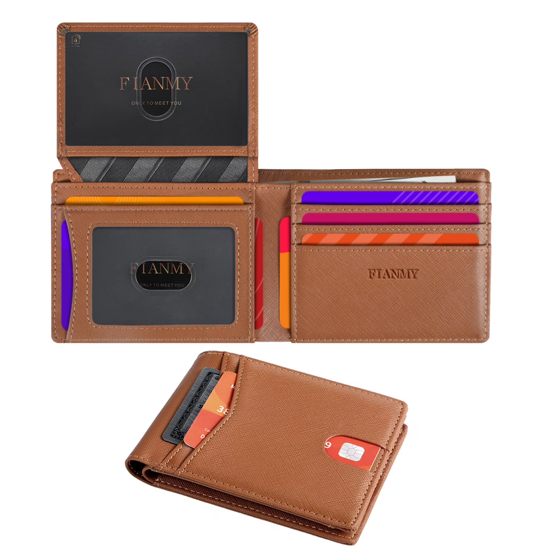 Men's Slim Leather RFID Blocking Wallet Bifold 2 ID Windows Holds 15 Cards0