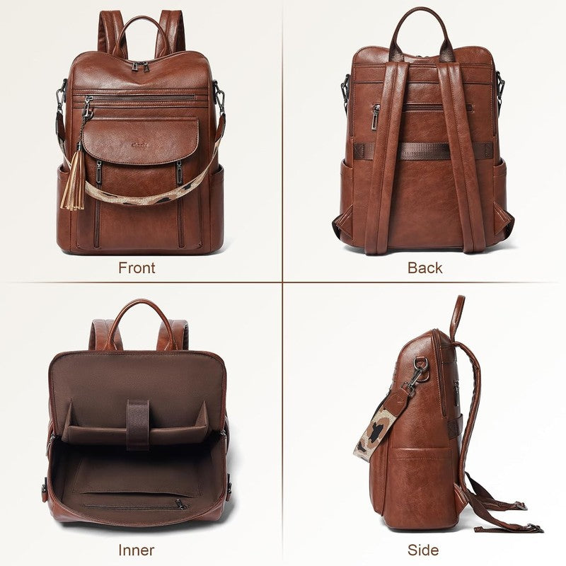Women Laptop Backpack 15.6" Leather Travel Work Water Resistant Brown6