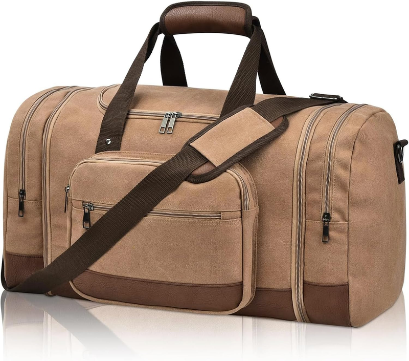 50L Canvas Travel Duffle Bag Coffee Overnight Weekender Gym Carry On10